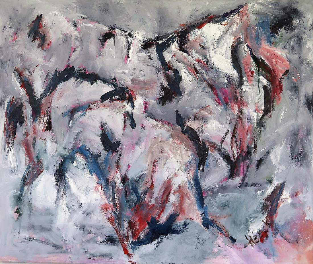 weiße Pferde, 2012, 120x100 cm, Querformat, Acryl/ Mischtechnik auf Leinwand